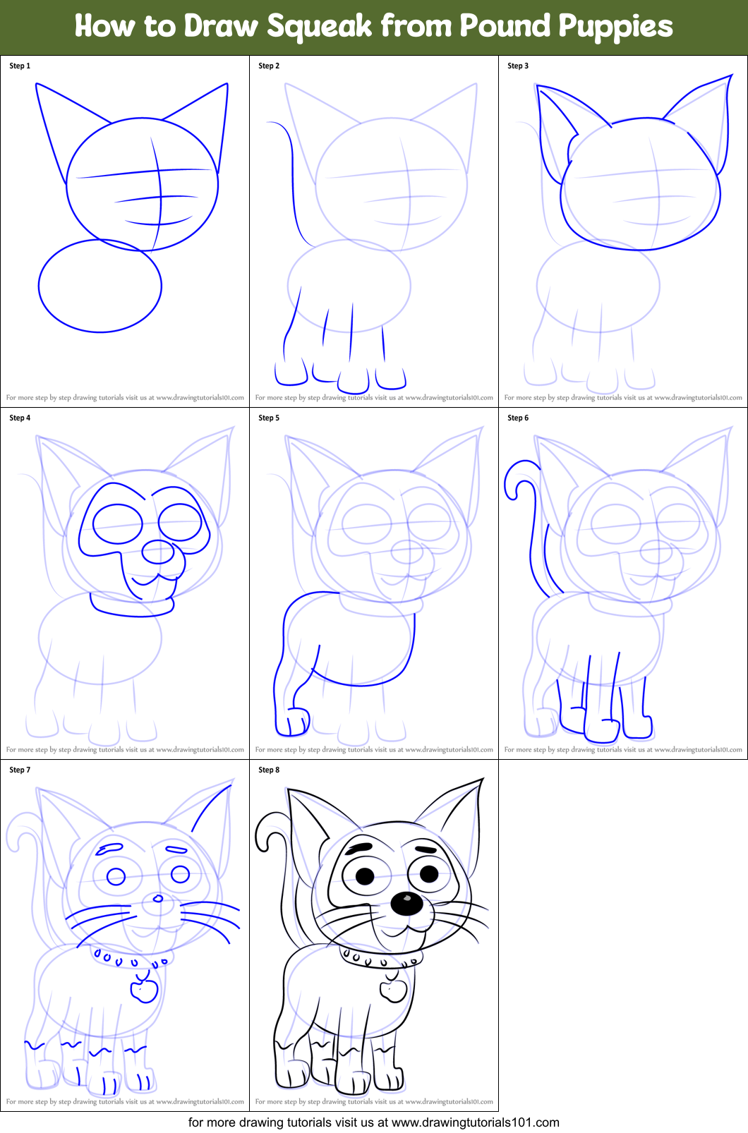 How to Draw Squeak from Pound Puppies Printable Step by Step