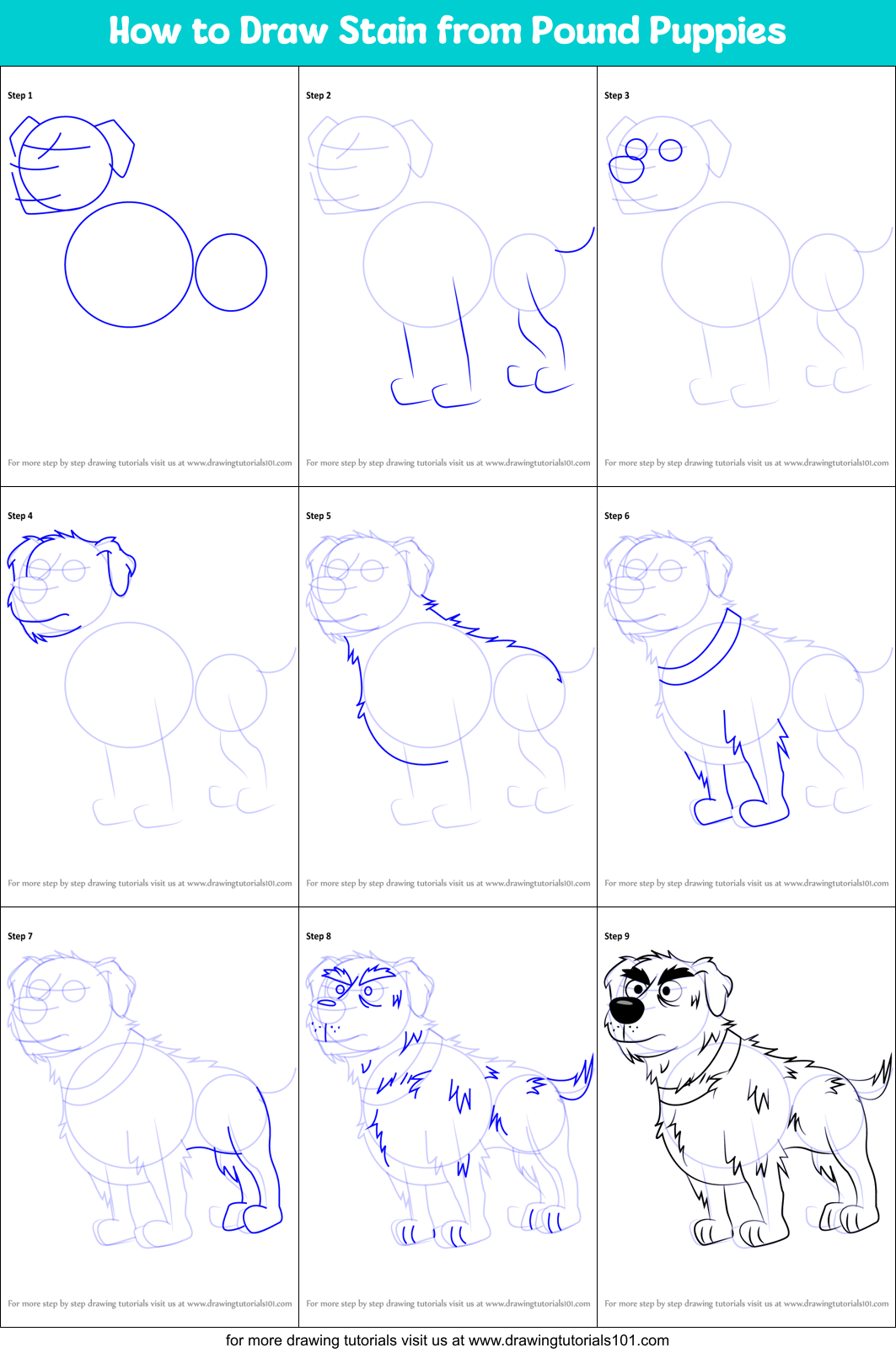 How to Draw Stain from Pound Puppies Printable Step by Step