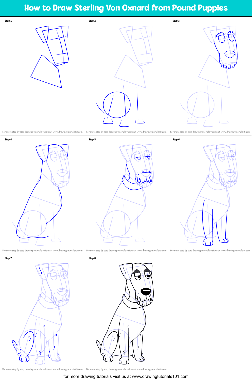 How to Draw Sterling Von Oxnard from Pound Puppies Printable Step by Step