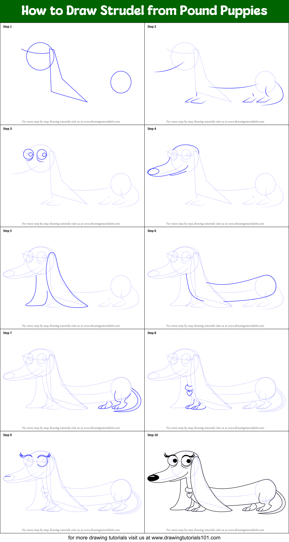 How to Draw Strudel from Pound Puppies Printable Step by Step