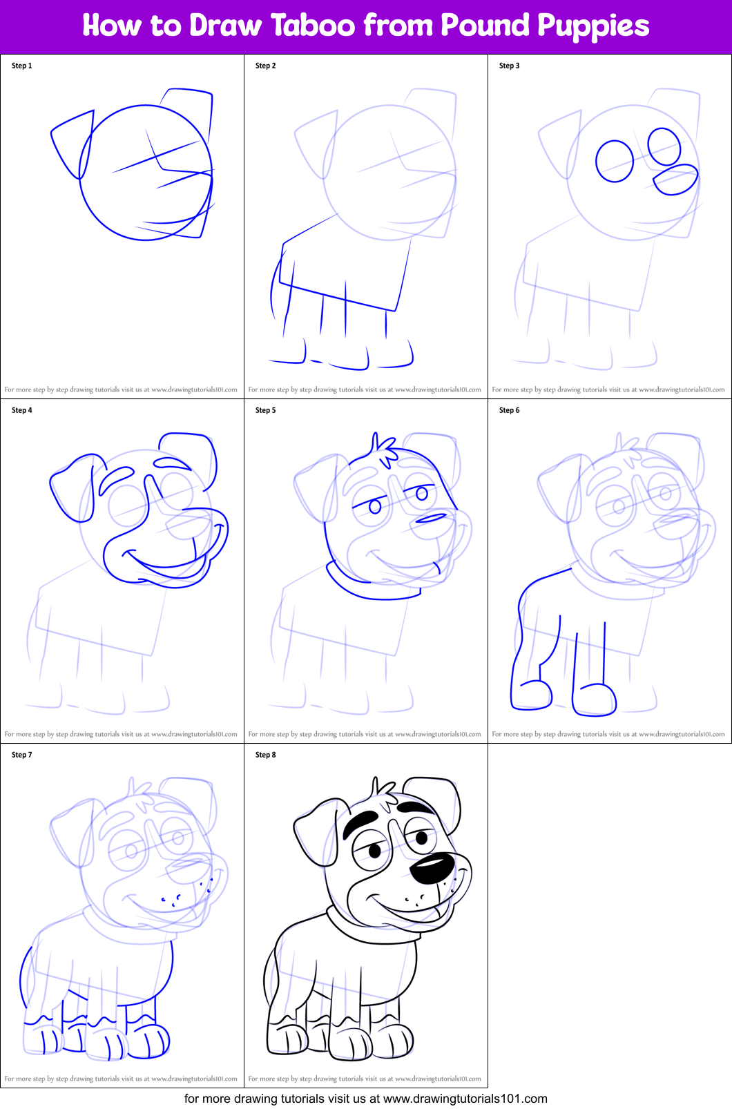 How to Draw Taboo from Pound Puppies Printable Step by Step