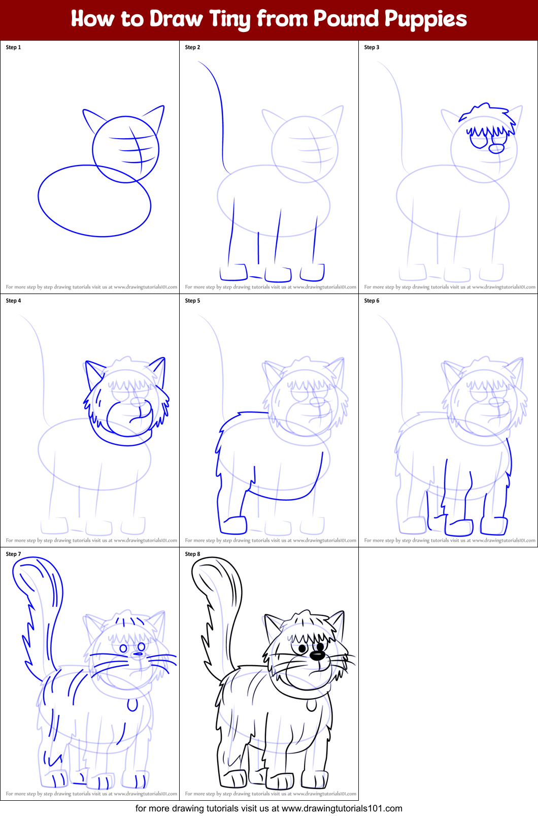 How to Draw Tiny from Pound Puppies Printable Step by Step