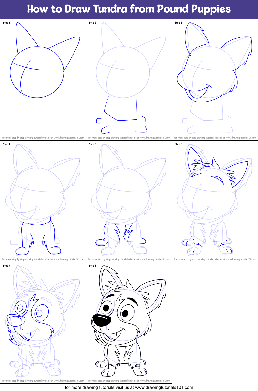 How to Draw Tundra from Pound Puppies Printable Step by Step