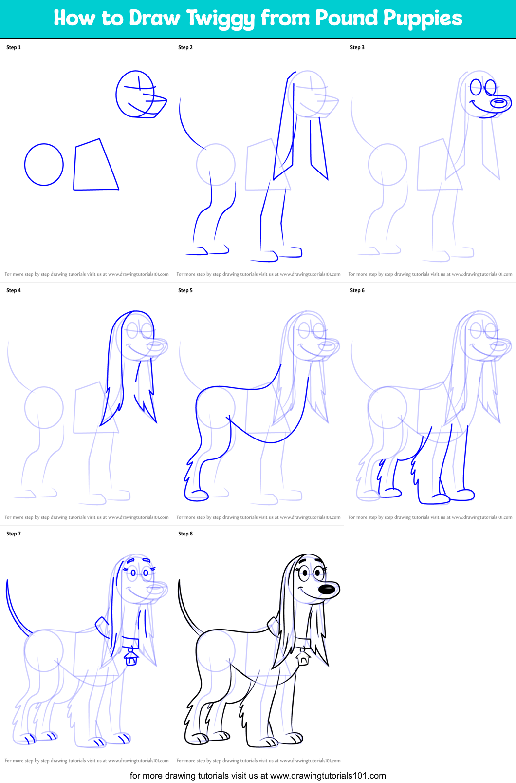 How to Draw Twiggy from Pound Puppies Printable Step by Step