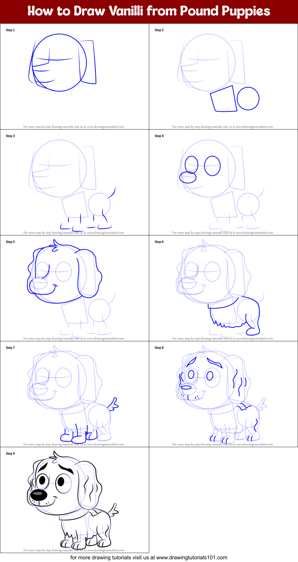 How to Draw Vanilli from Pound Puppies Printable Step by Step