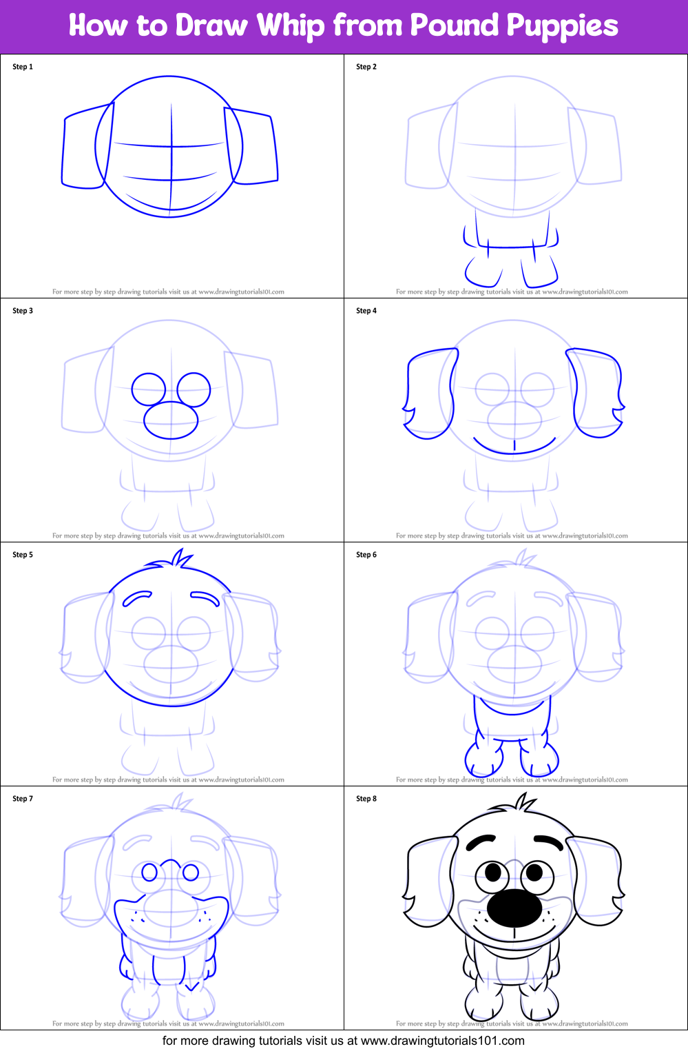 How to Draw Whip from Pound Puppies Printable Step by Step