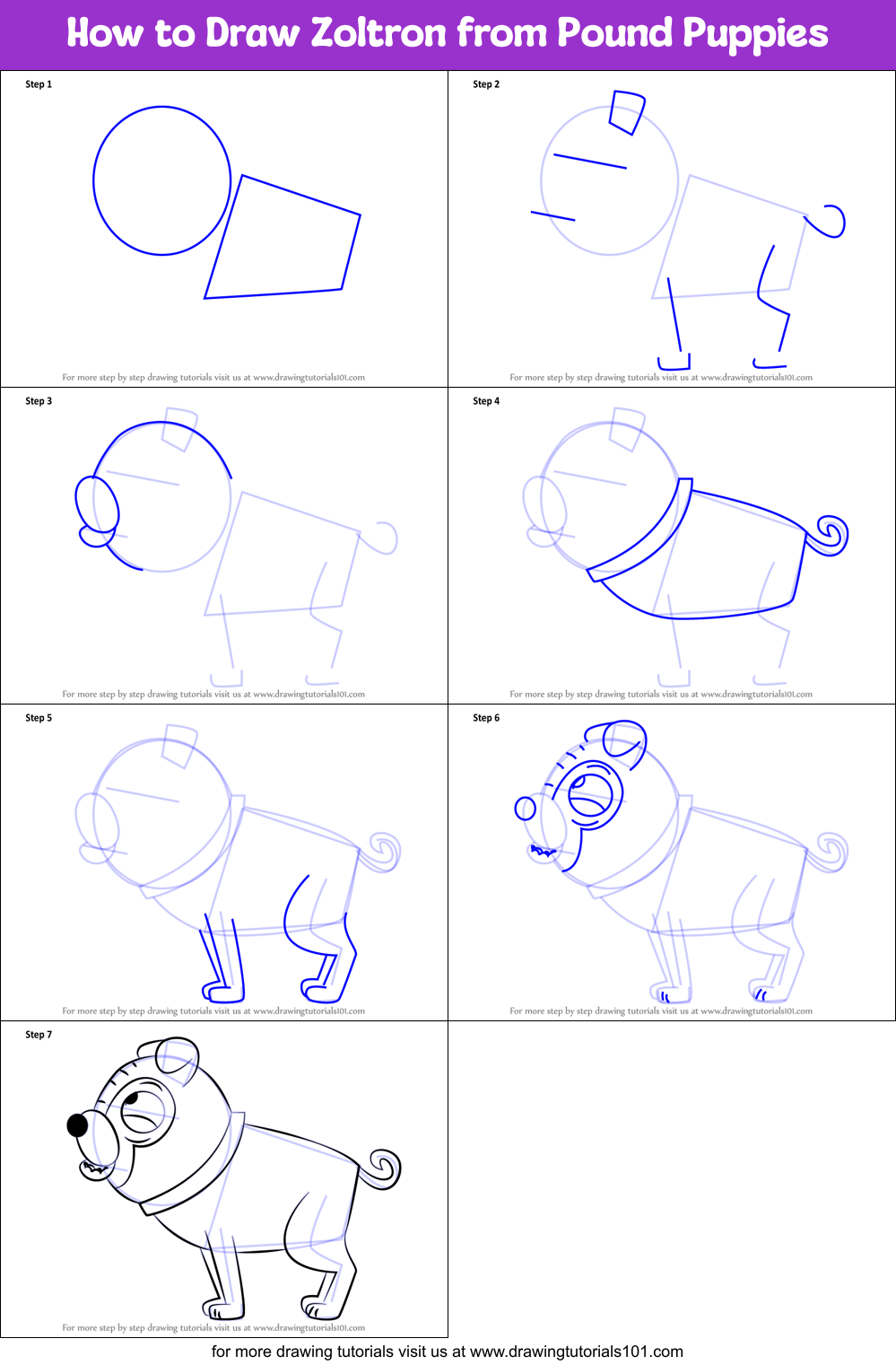 How to Draw Zoltron from Pound Puppies Printable Step by Step