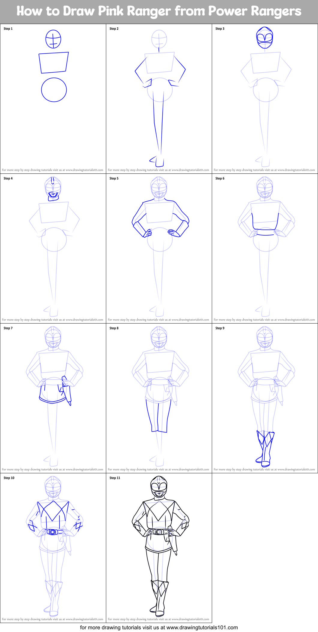 How to Draw Pink Ranger from Power Rangers Printable Step by Step