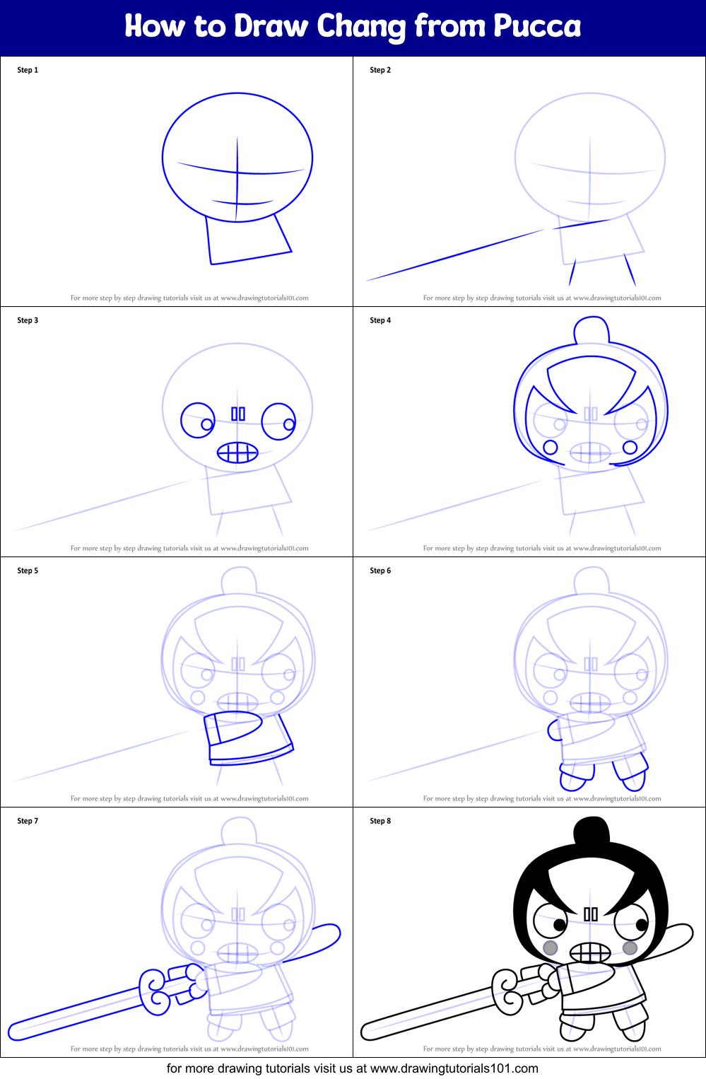 How to Draw Chang from Pucca Printable Step by Step
