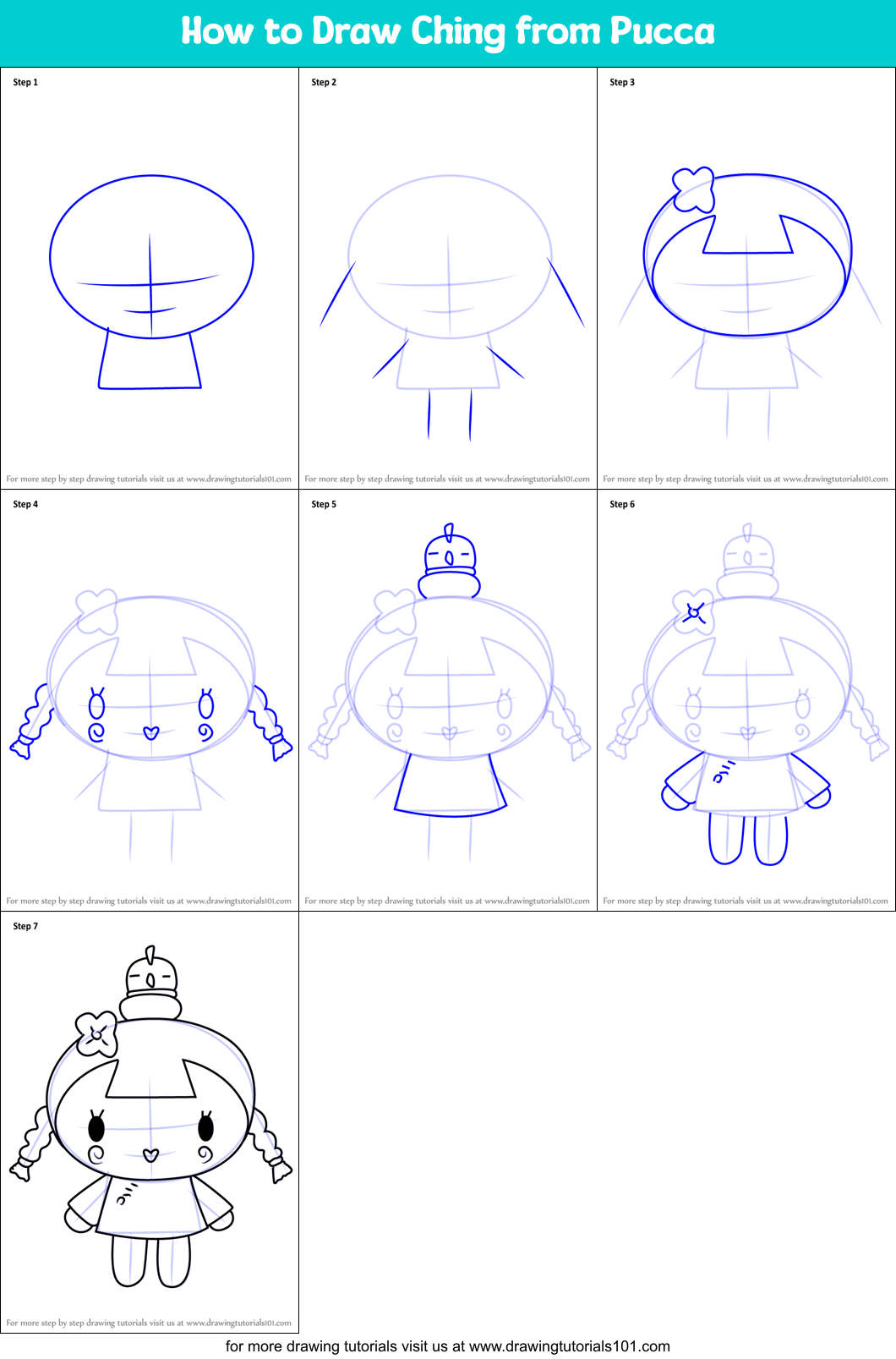 How to Draw Ching from Pucca Printable Step by Step