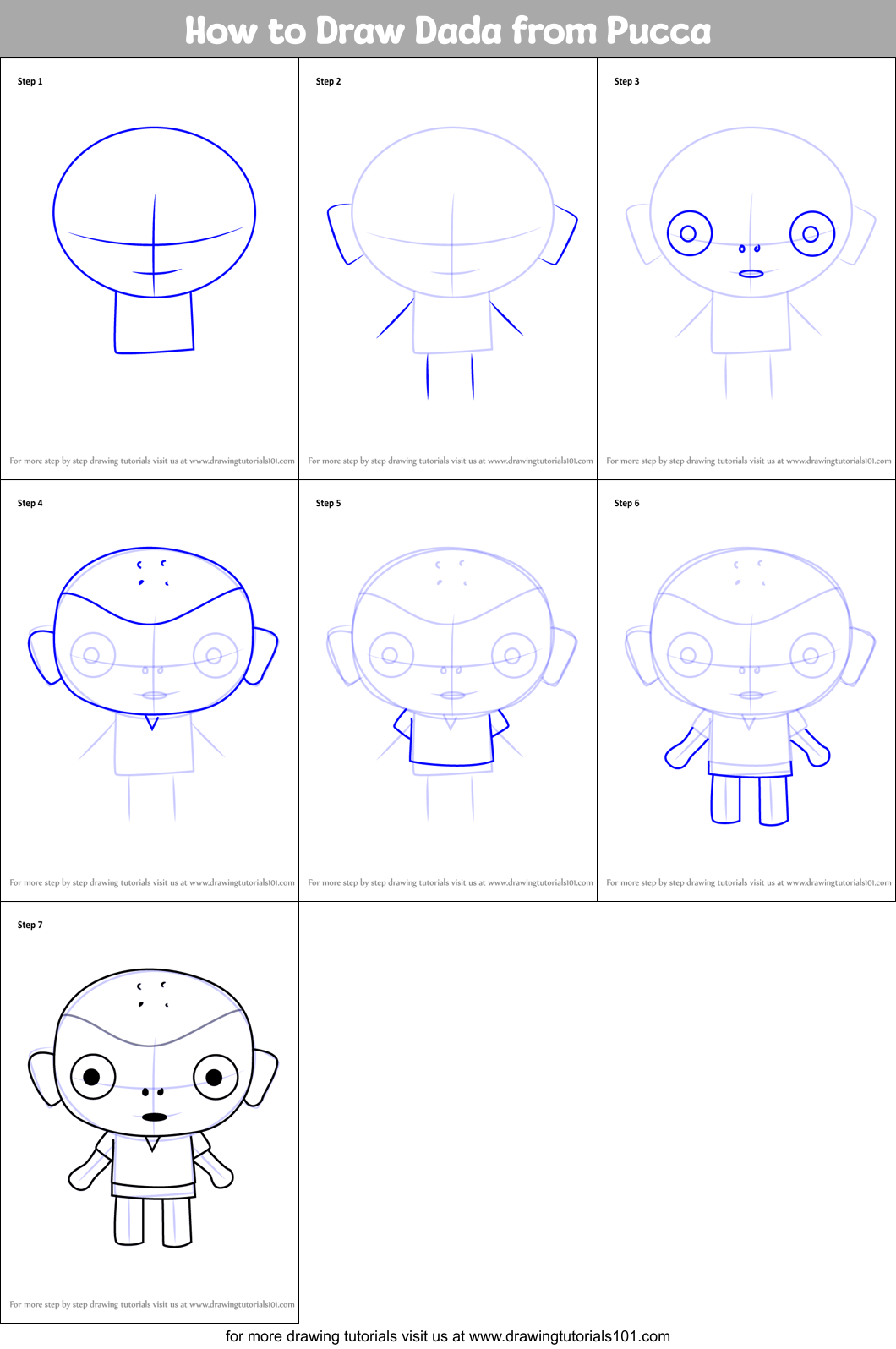 How to Draw Dada from Pucca Printable Step by Step