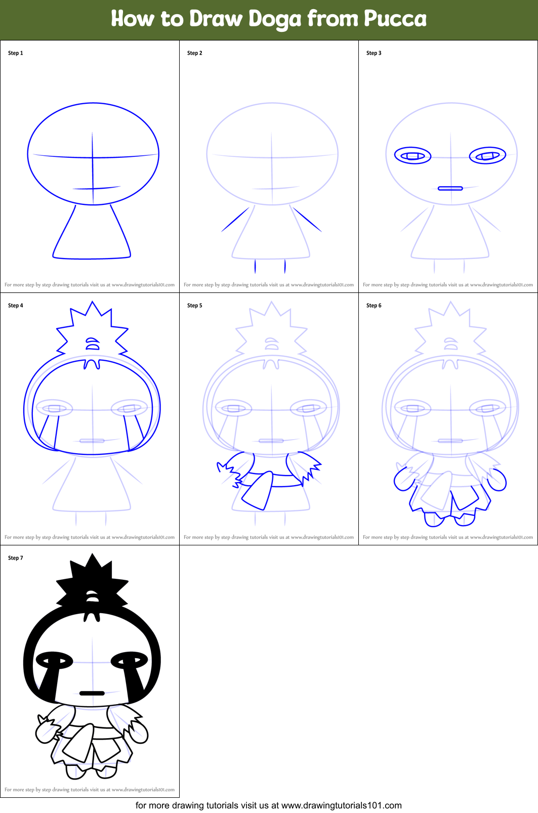 How to Draw Doga from Pucca Printable Step by Step