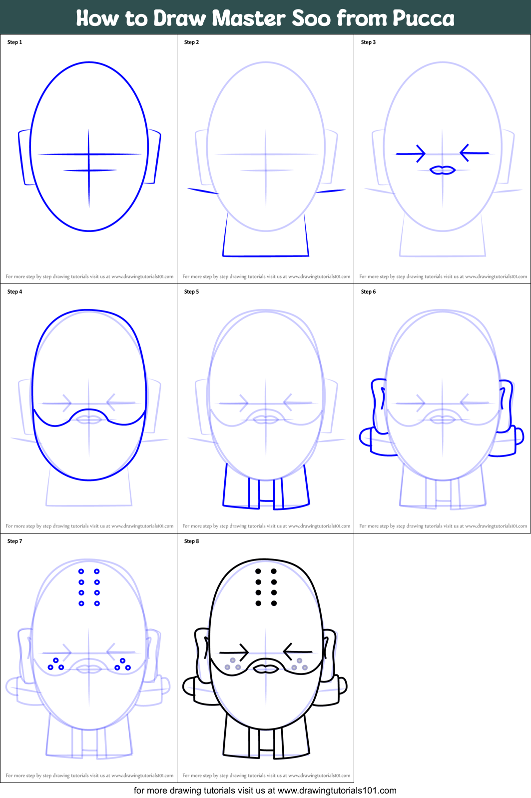 How to Draw Master Soo from Pucca Printable Step by Step