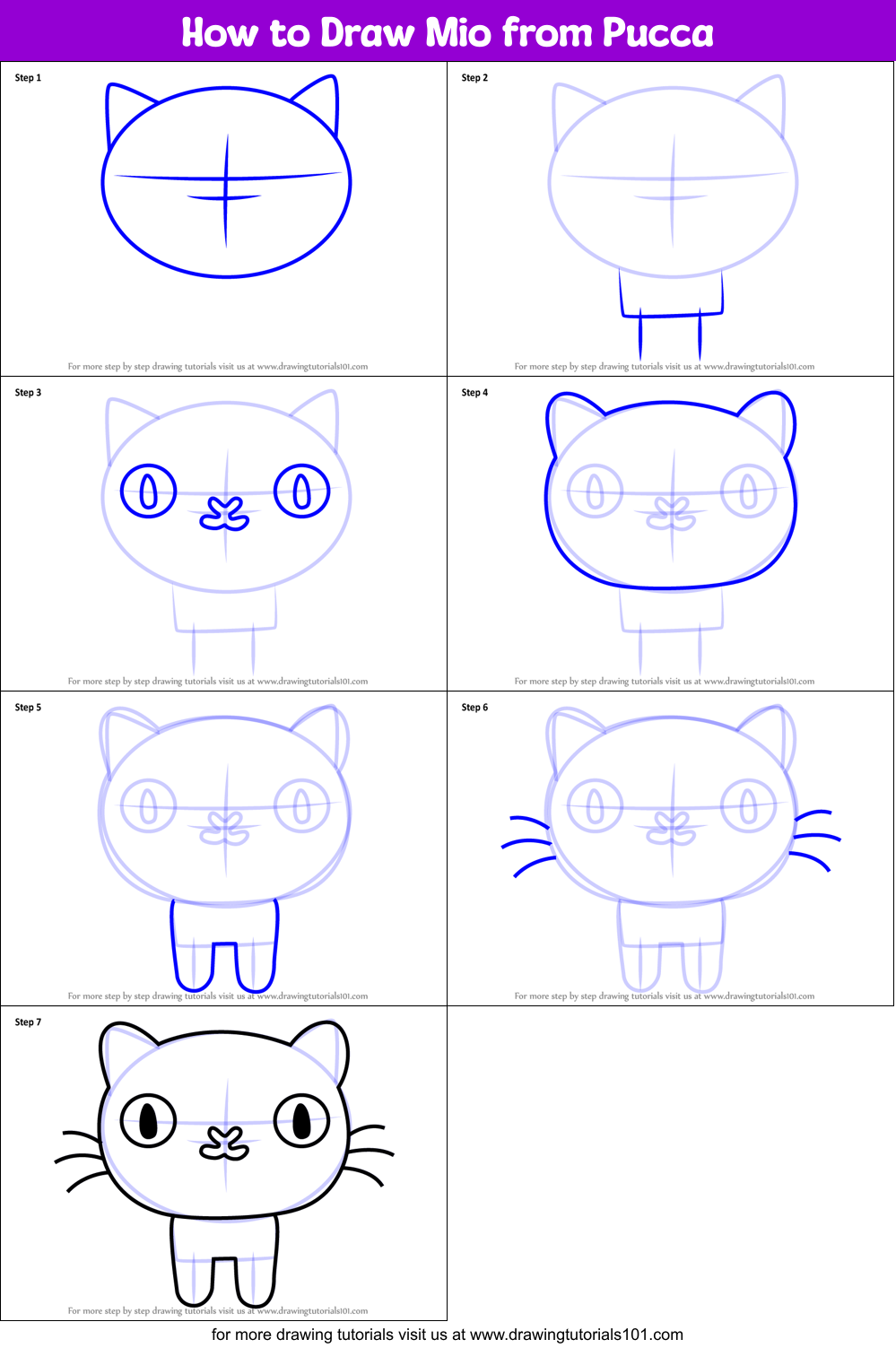 How to Draw Mio from Pucca Printable Step by Step