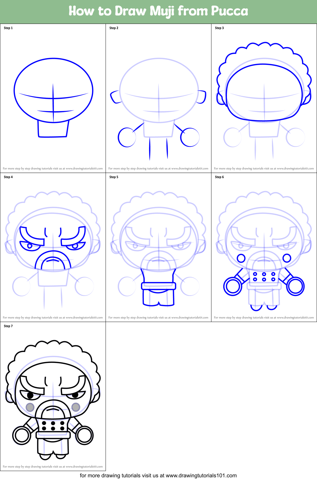 How to Draw Muji from Pucca Printable Step by Step