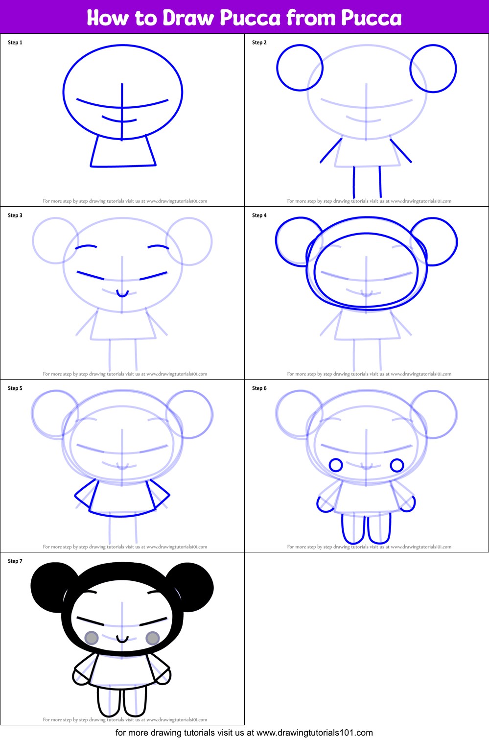 How to Draw Pucca from Pucca Printable Step by Step