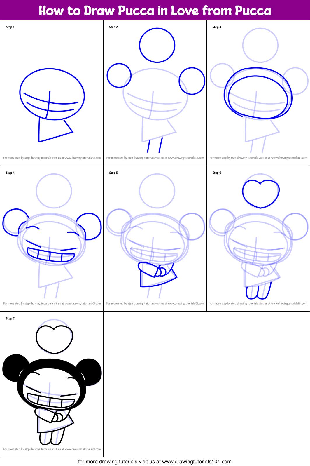 How to Draw Pucca in Love from Pucca Printable Step by Step