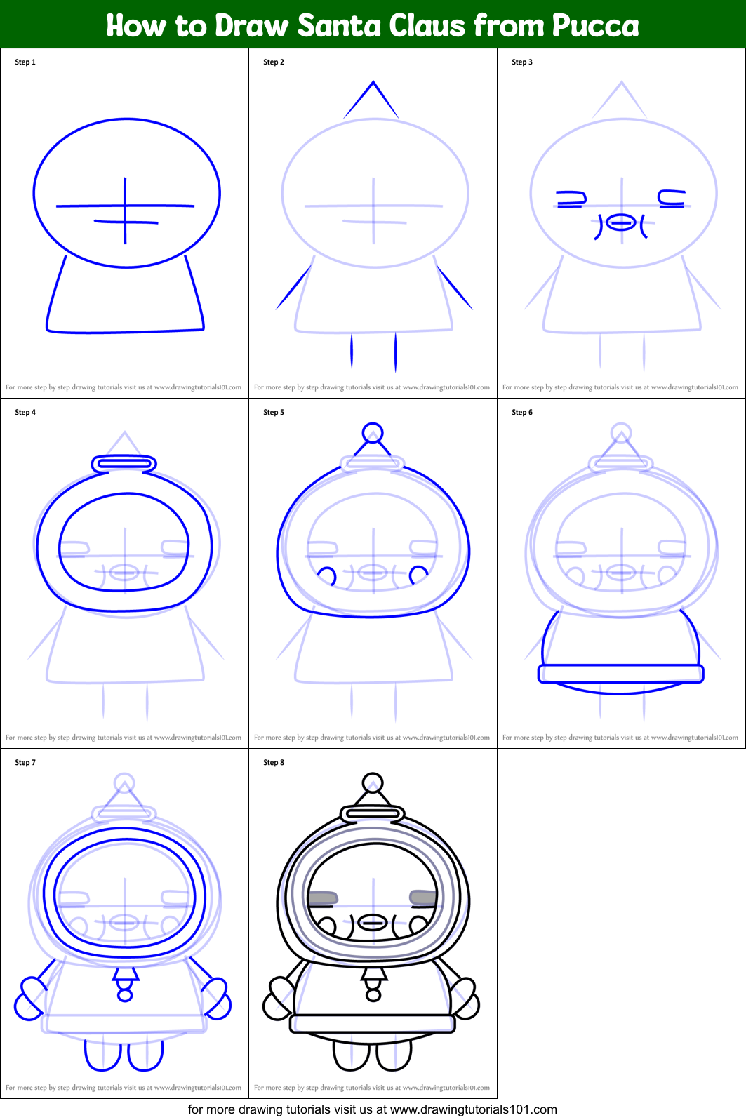 How to Draw Santa Claus from Pucca Printable Step by Step