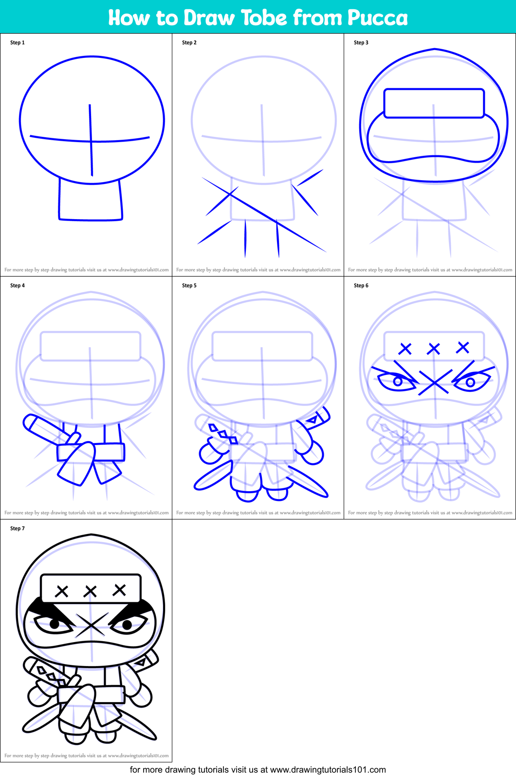 How to Draw Tobe from Pucca Printable Step by Step