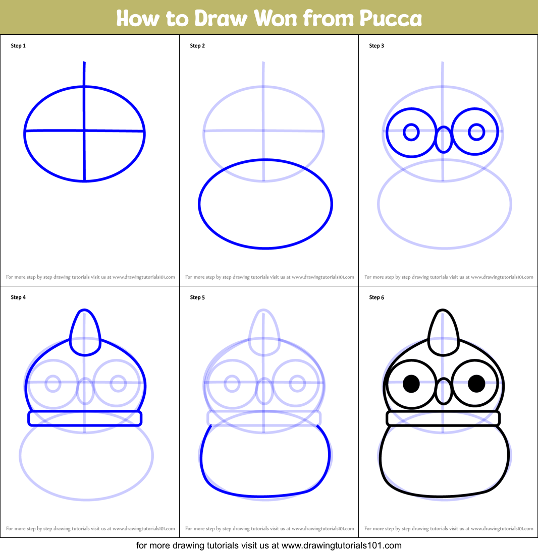 How to Draw Won from Pucca Printable Step by Step