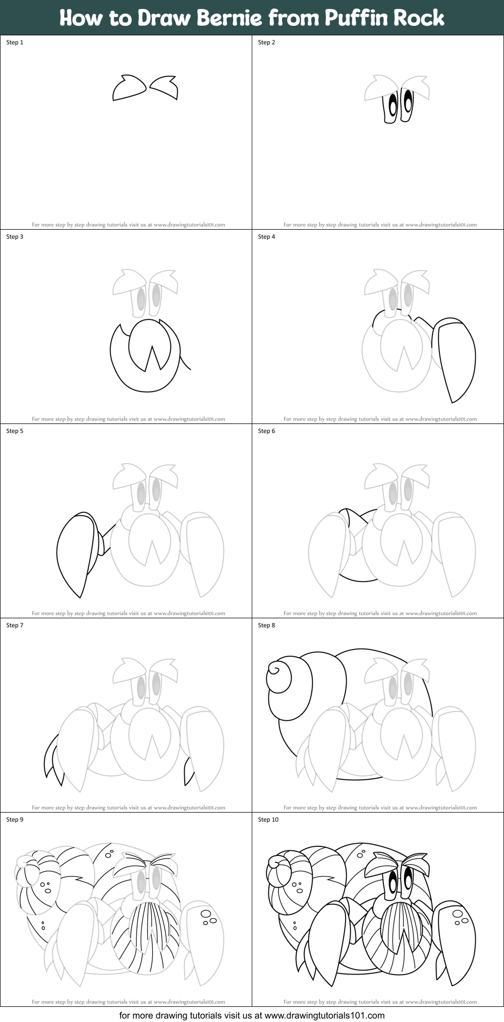 How to Draw Bernie from Puffin Rock Printable Step by Step