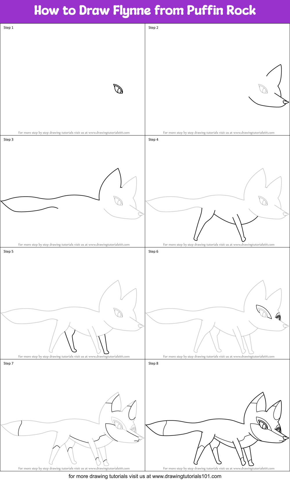 How to Draw Flynne from Puffin Rock Printable Step by Step
