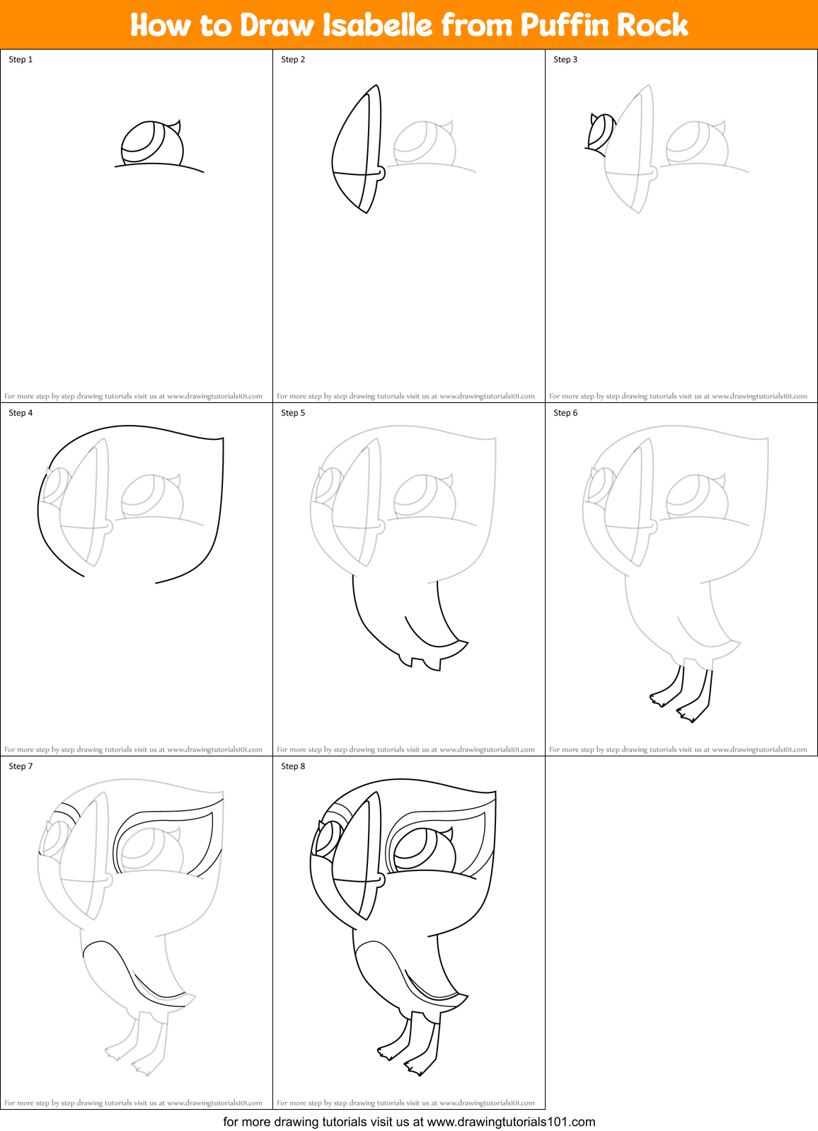How to Draw Isabelle from Puffin Rock Printable Step by Step