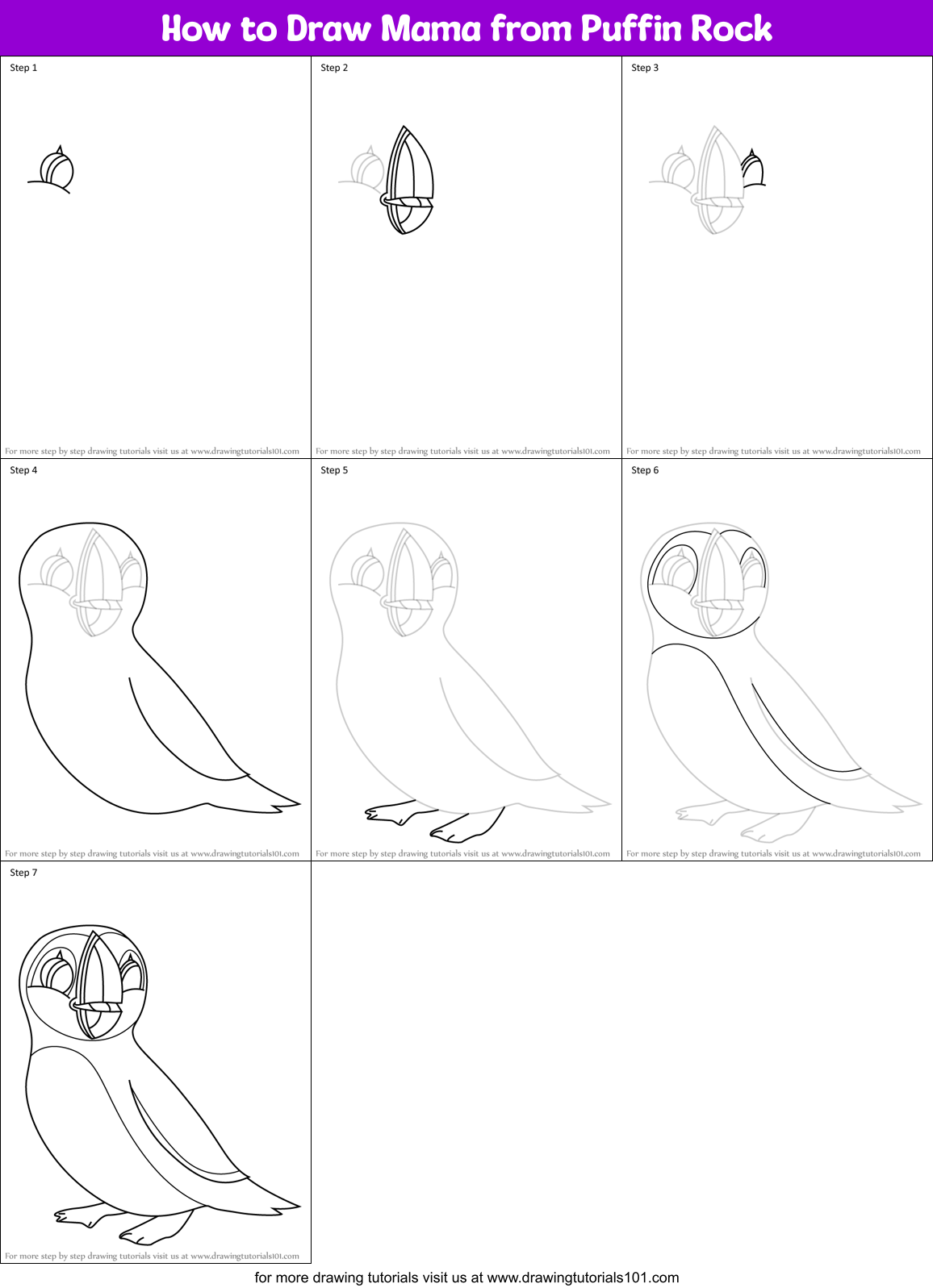 How to Draw Mama from Puffin Rock Printable Step by Step