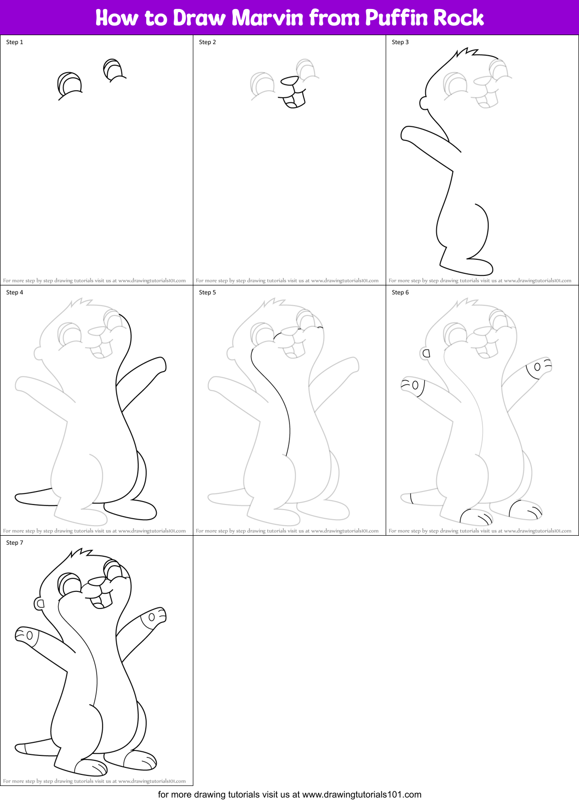 How to Draw Marvin from Puffin Rock Printable Step by Step