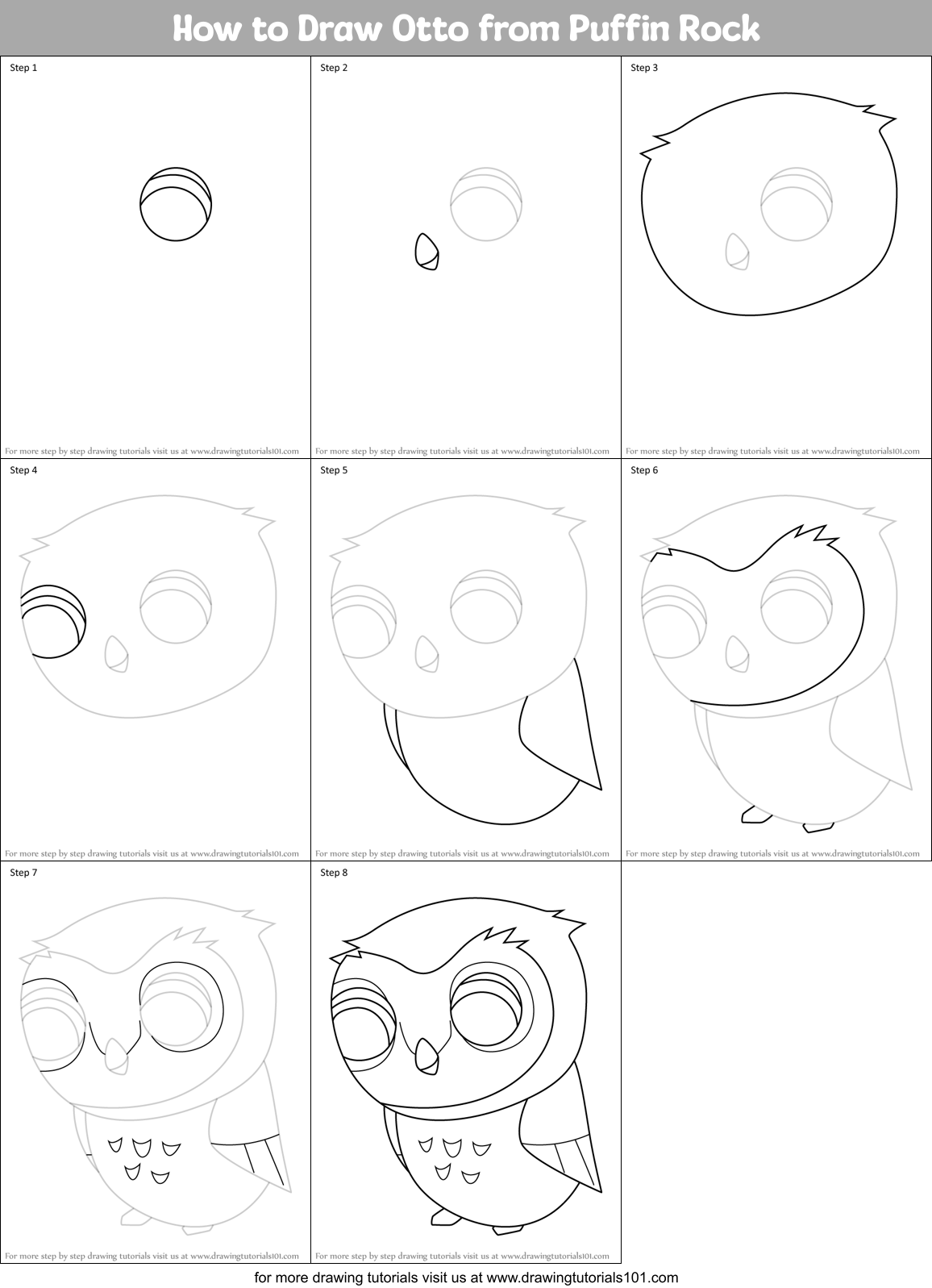 How to Draw Otto from Puffin Rock Printable Step by Step