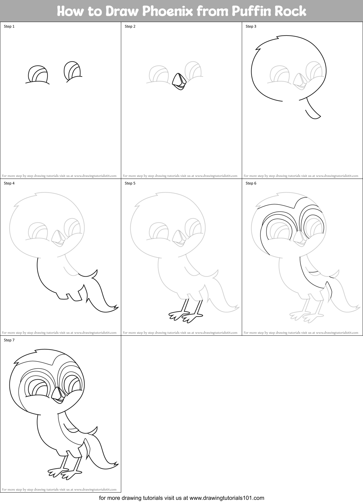 How to Draw Phoenix from Puffin Rock Printable Step by Step