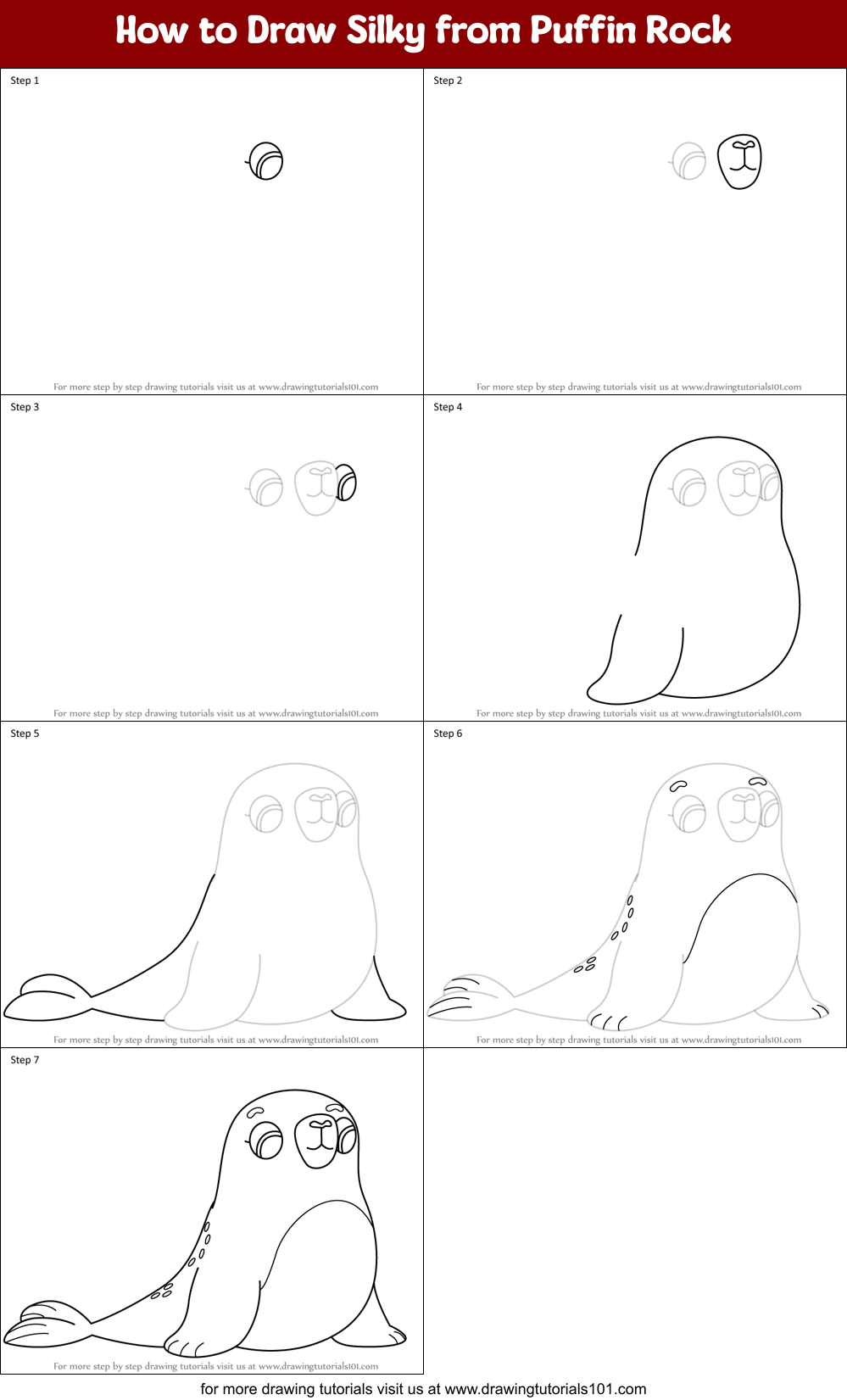 How to Draw Silky from Puffin Rock Printable Step by Step