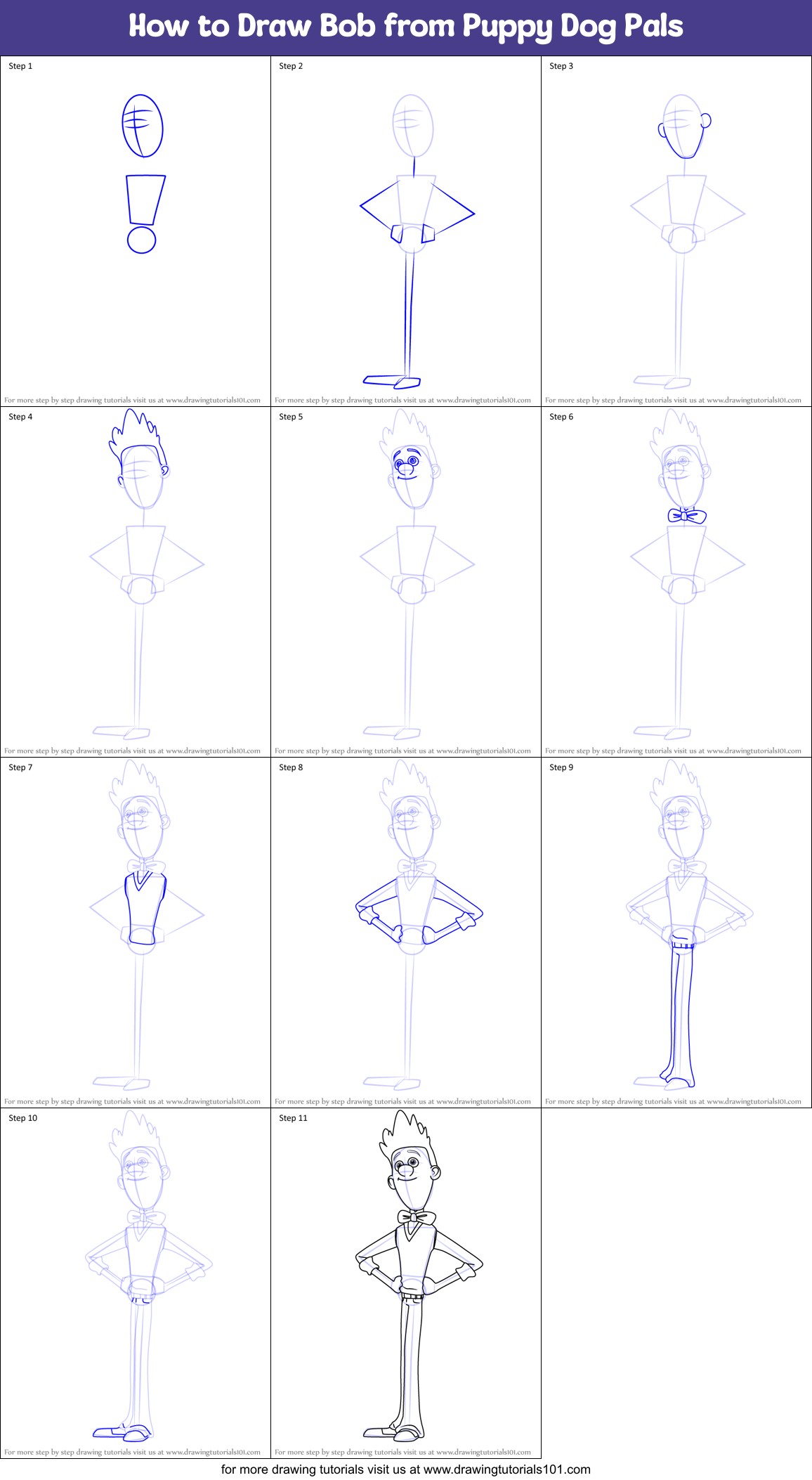 How to Draw Bob from Puppy Dog Pals Printable Step by Step