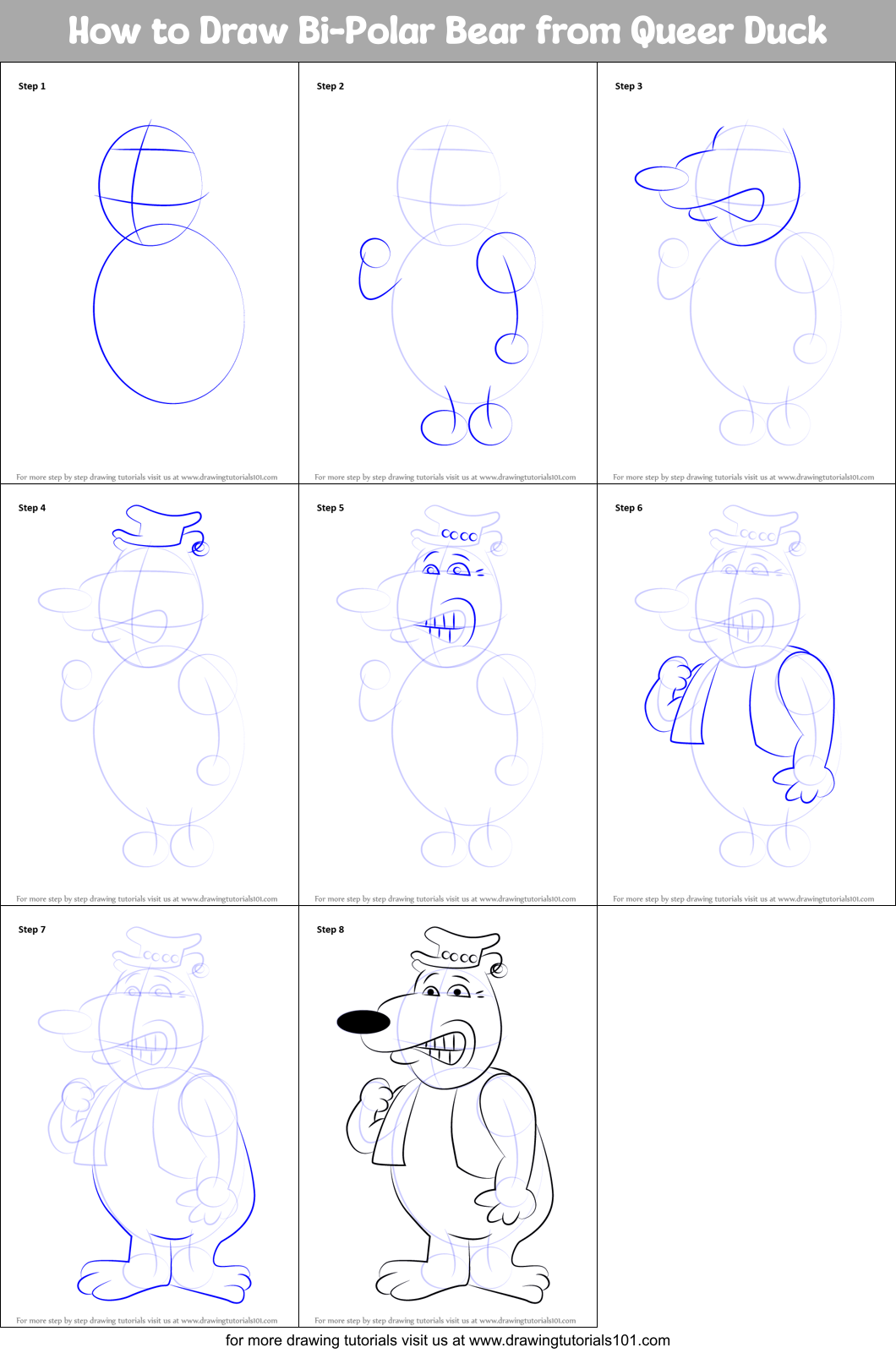 How to Draw Bi-Polar Bear from Queer Duck Printable Step by Step