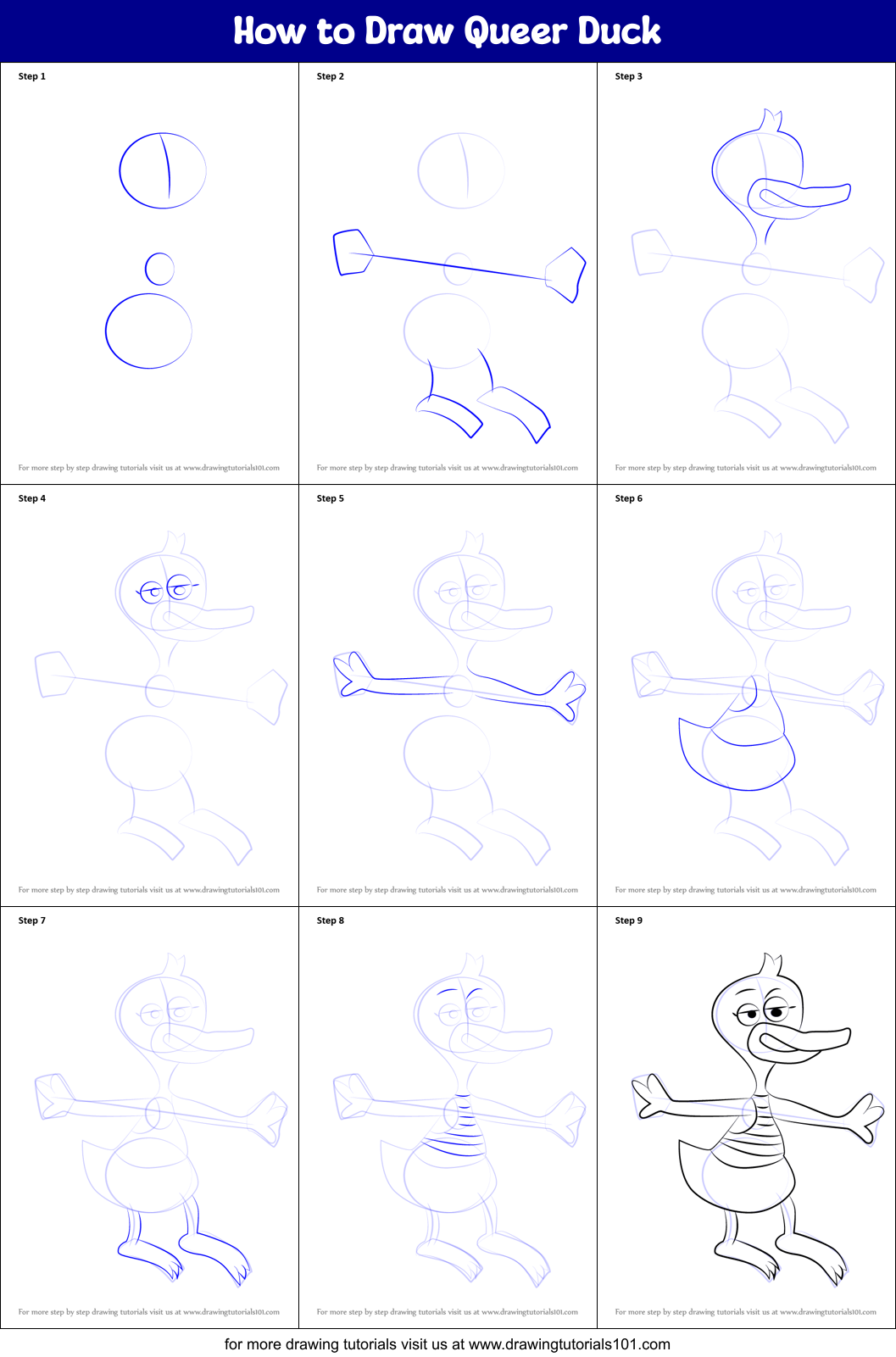 How to Draw Queer Duck Printable Step by Step