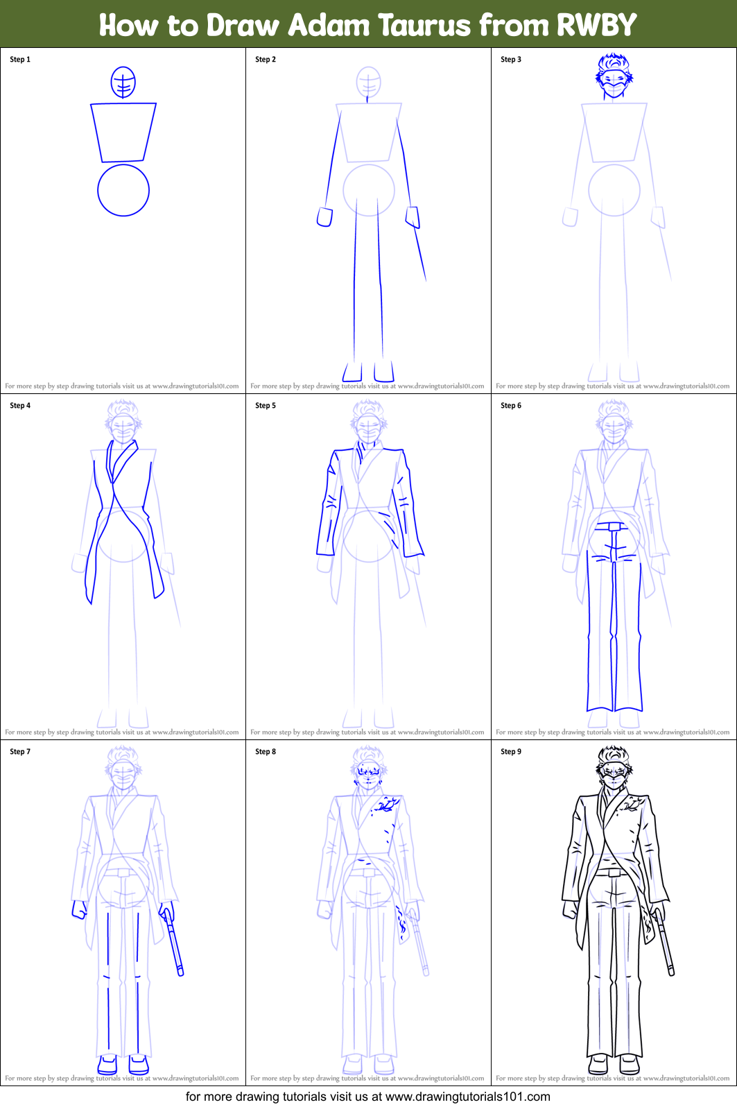 How to Draw Adam Taurus from RWBY Printable Step by Step