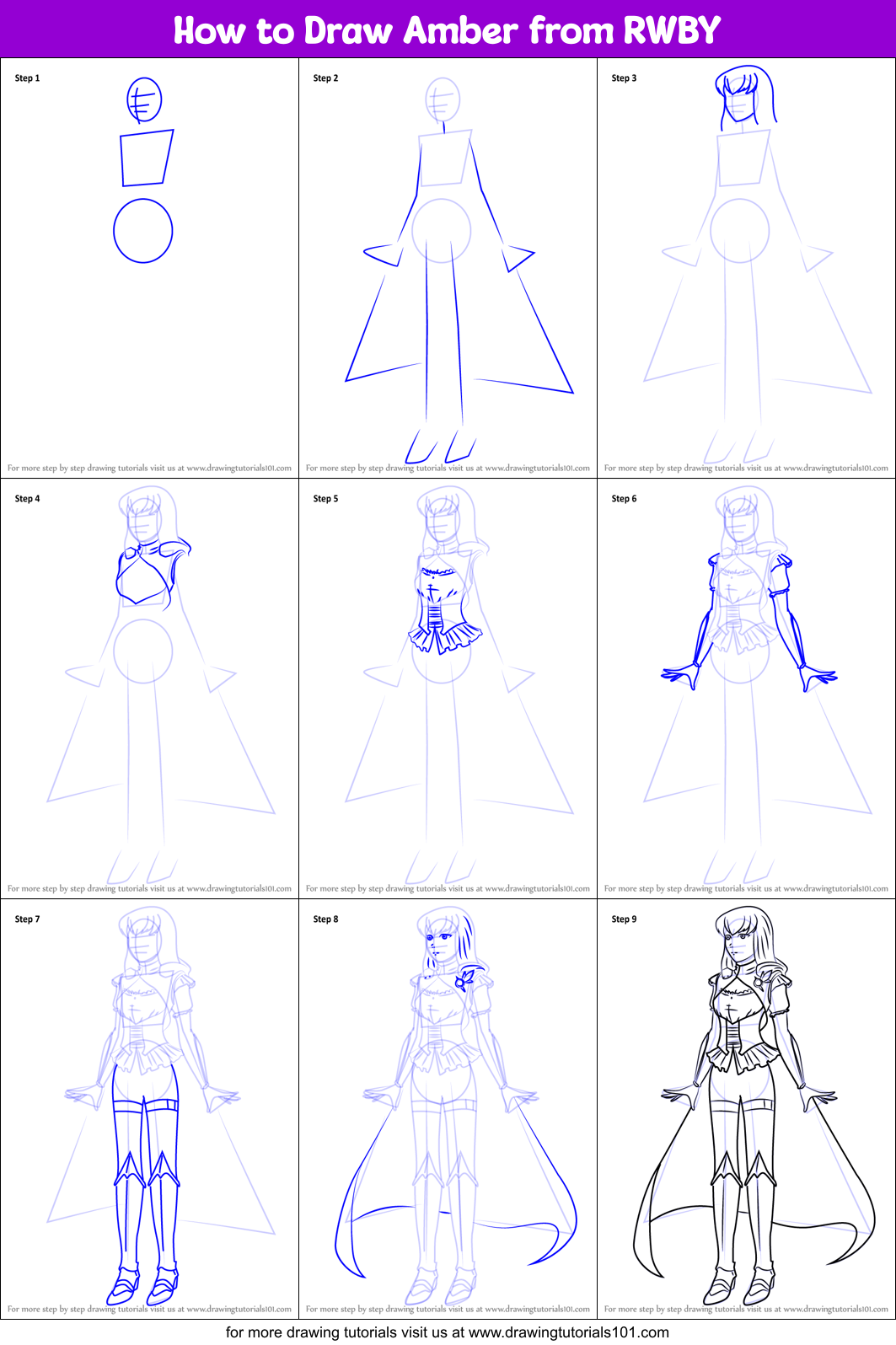 How to Draw Amber from RWBY Printable Step by Step