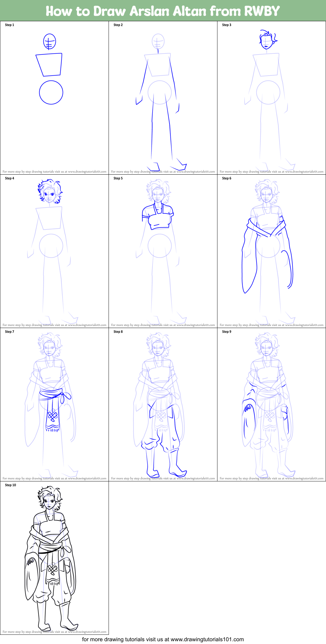 How to Draw Arslan Altan from RWBY Printable Step by Step