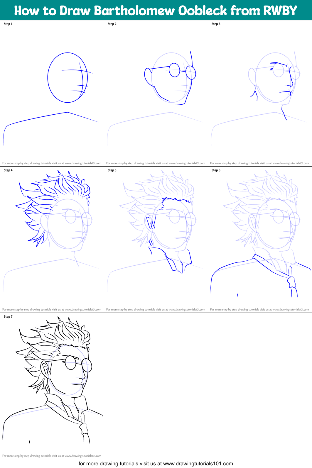 How to Draw Bartholomew Oobleck from RWBY Printable Step by Step