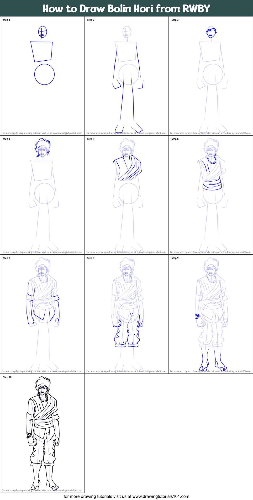 How to Draw Bolin Hori from RWBY Printable Step by Step