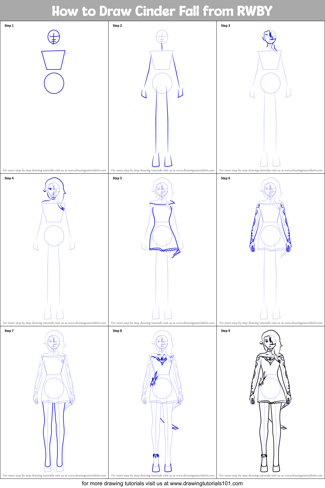 How to Draw Cinder Fall from RWBY Printable Step by Step