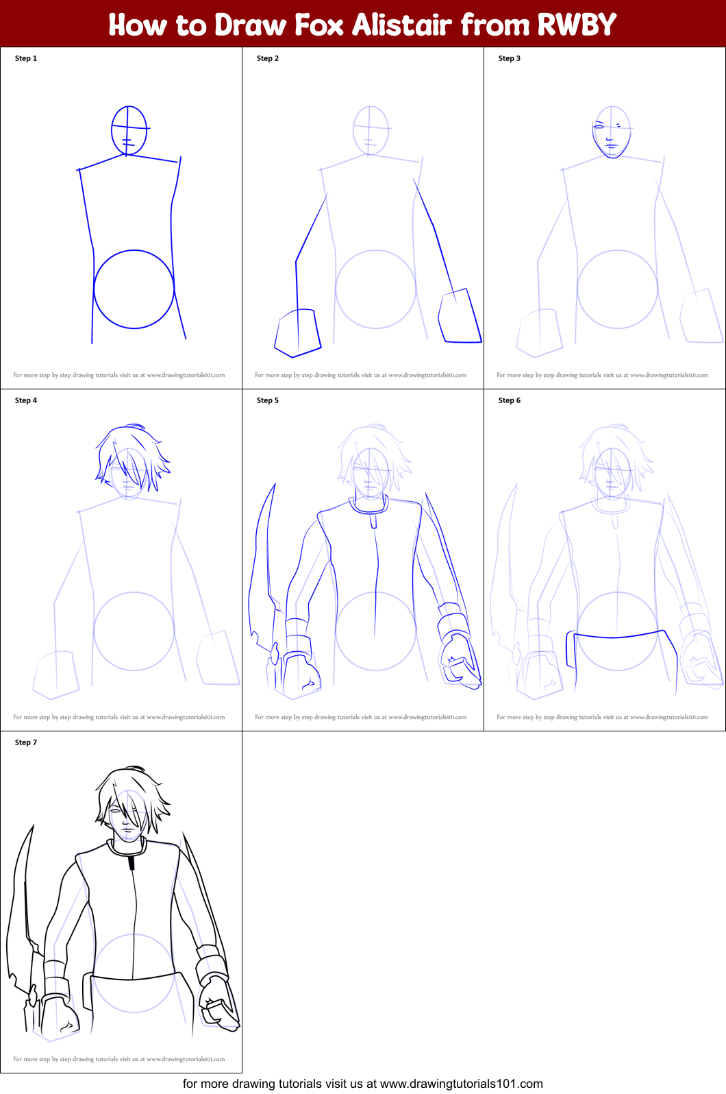 How to Draw Fox Alistair from RWBY Printable Step by Step