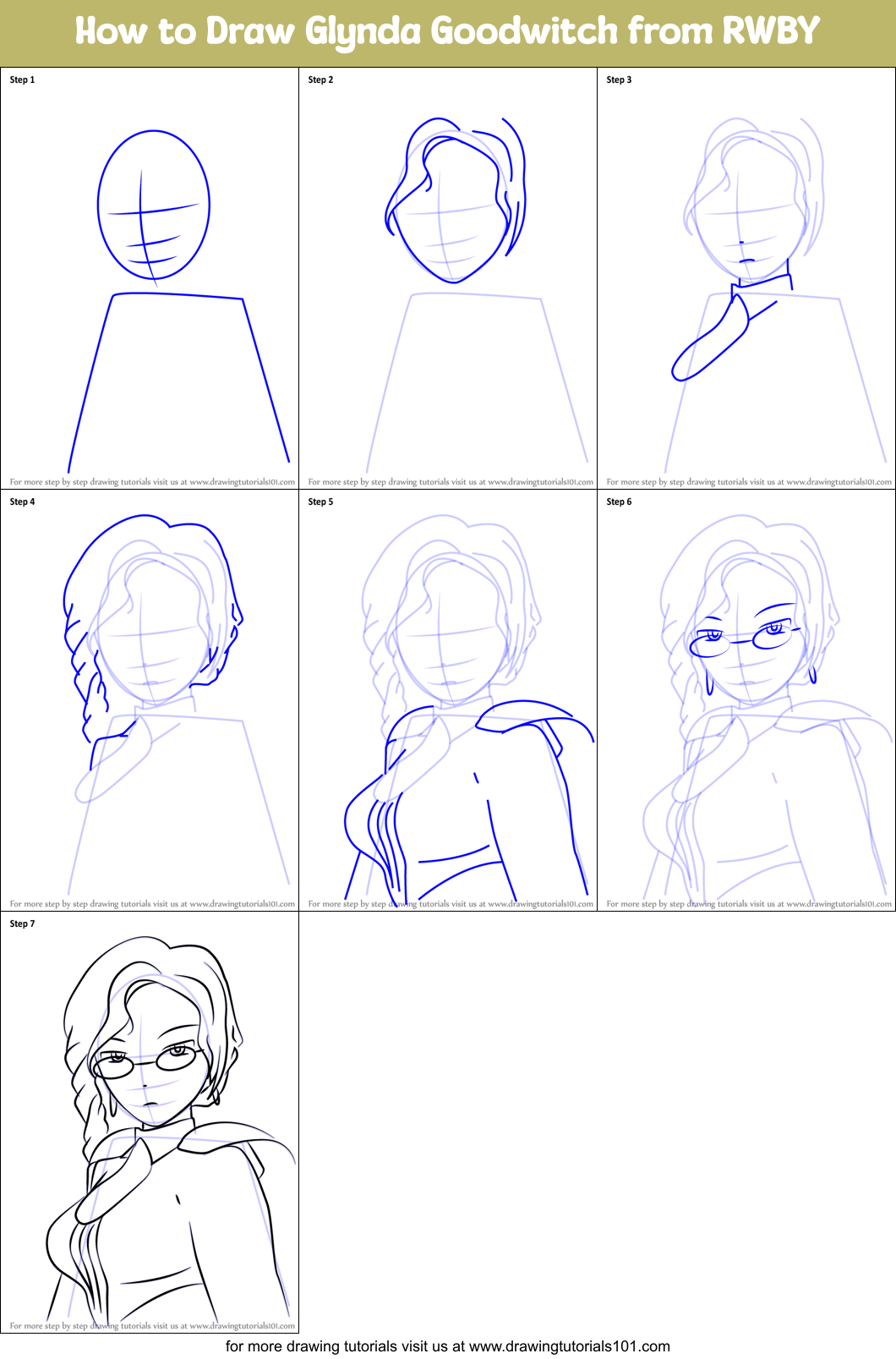 How to Draw Glynda Goodwitch from RWBY Printable Step by Step