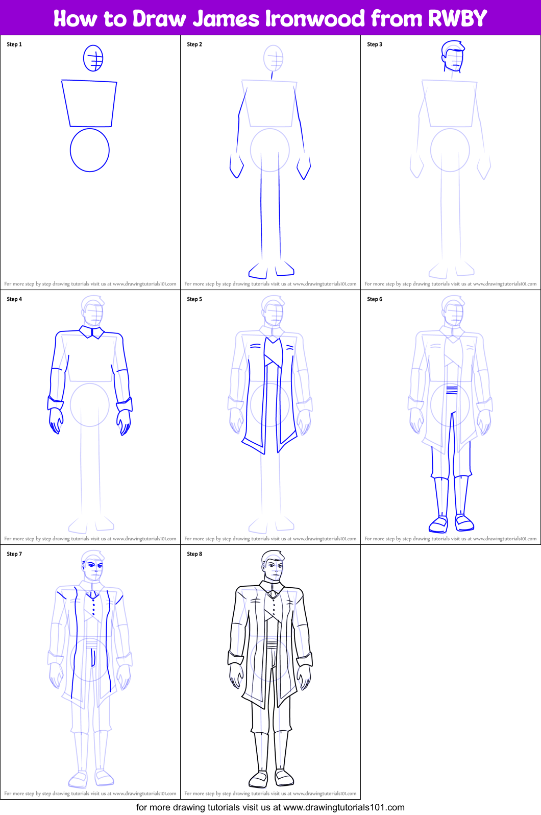 How to Draw James Ironwood from RWBY Printable Step by Step