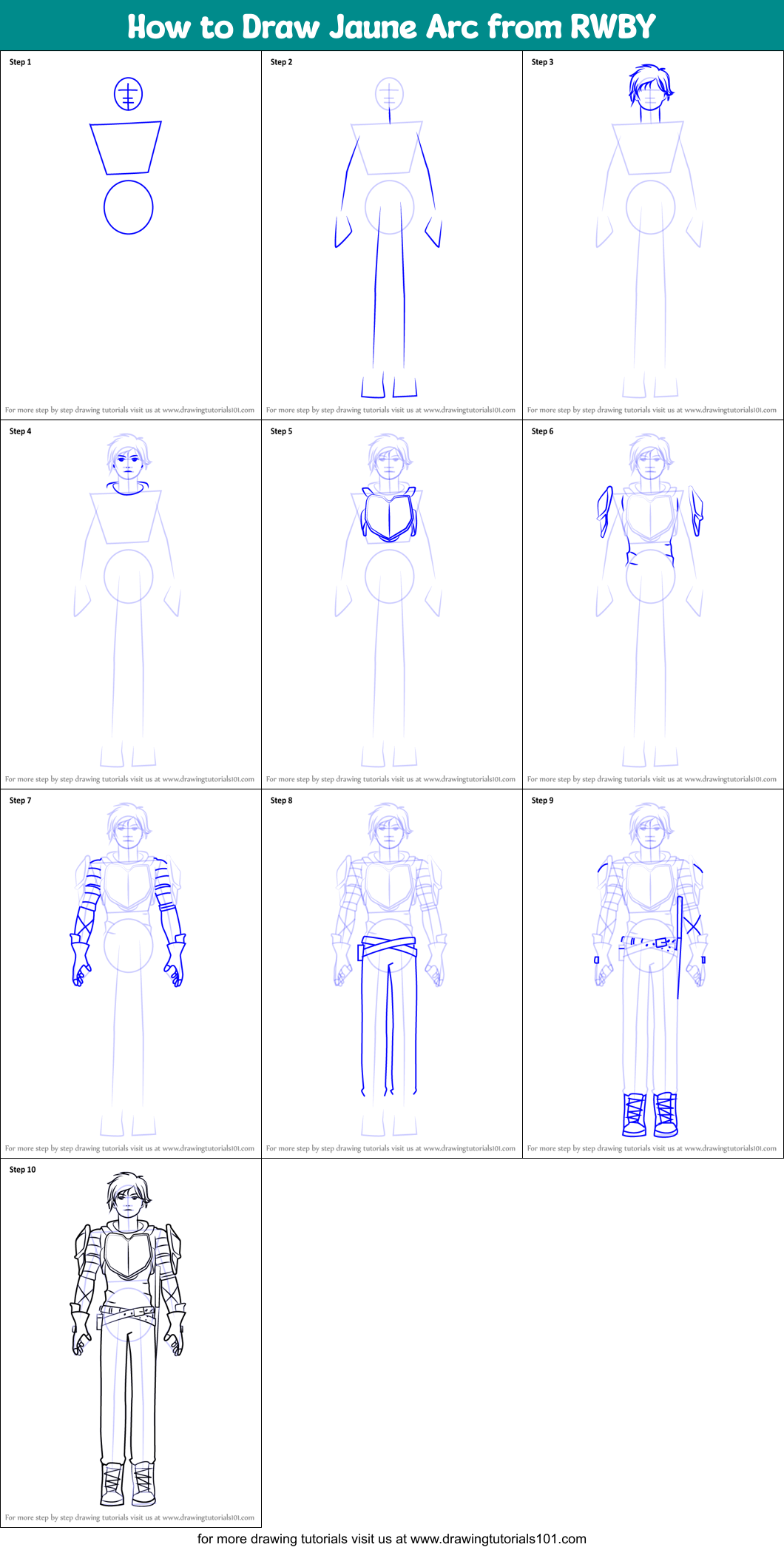 How to Draw Jaune Arc from RWBY Printable Step by Step