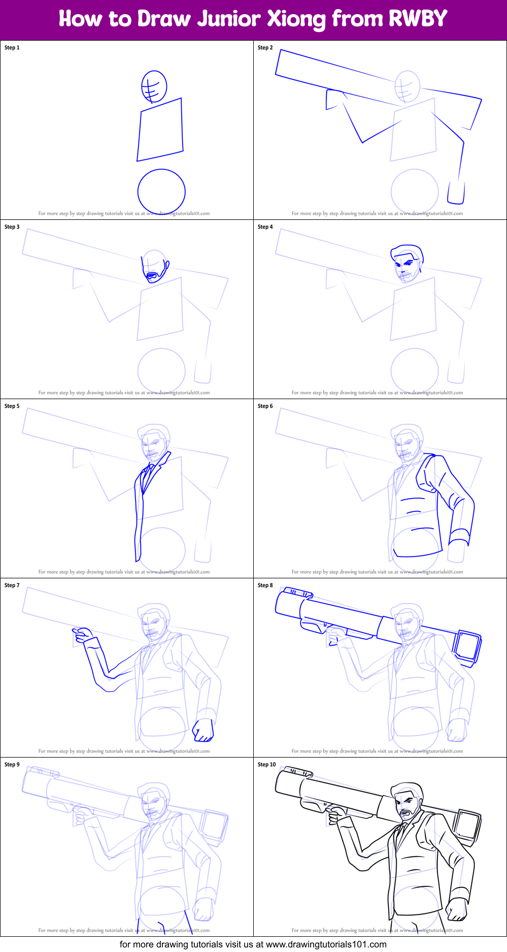 How to Draw Junior Xiong from RWBY Printable Step by Step