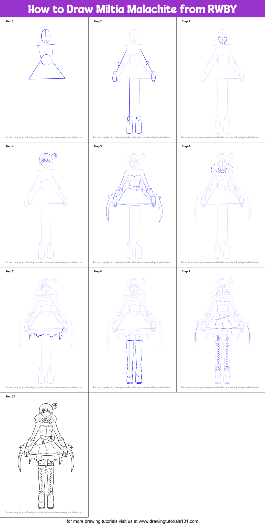How to Draw Miltia Malachite from RWBY Printable Step by Step