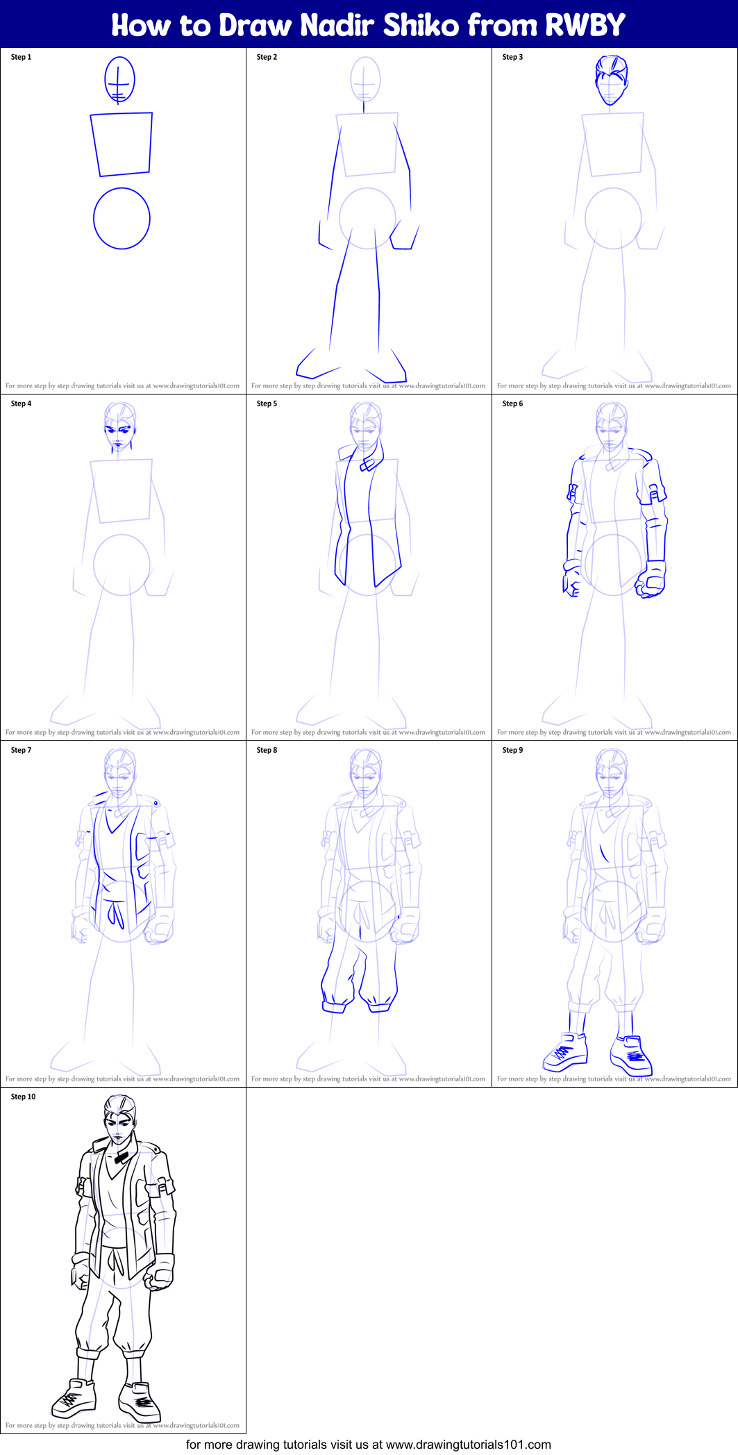 How to Draw Nadir Shiko from RWBY Printable Step by Step