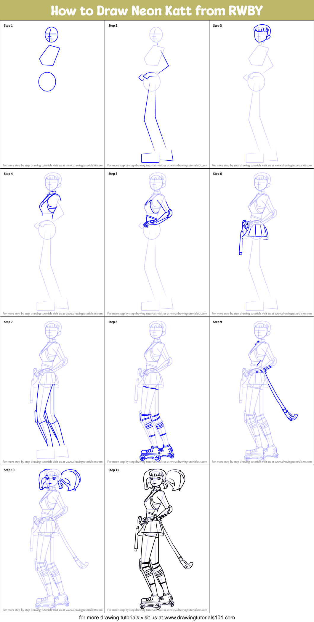 How to Draw Neon Katt from RWBY Printable Step by Step