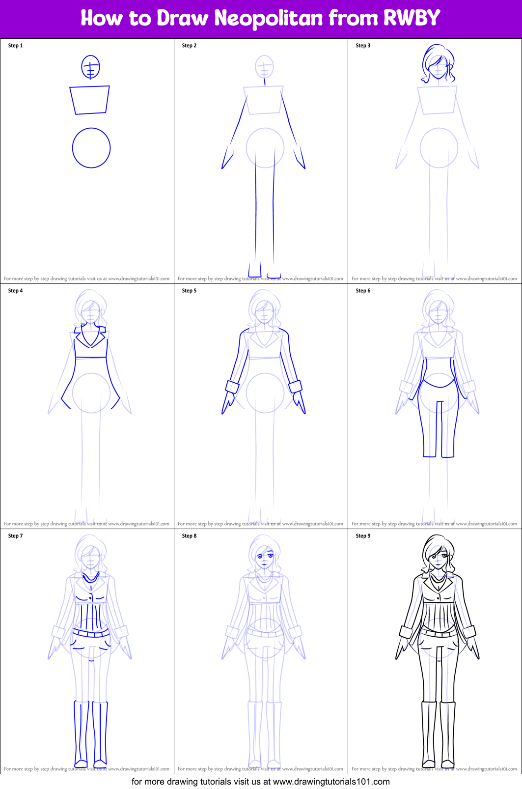 How to Draw Neopolitan from RWBY Printable Step by Step